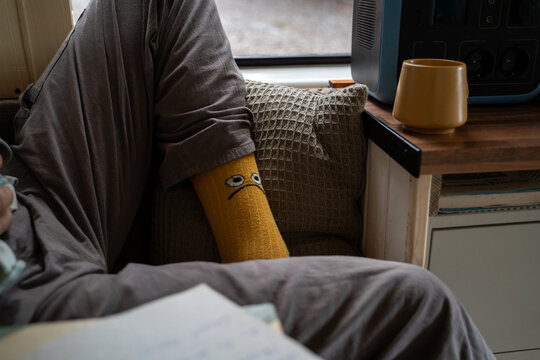 Sad socks in camper van 