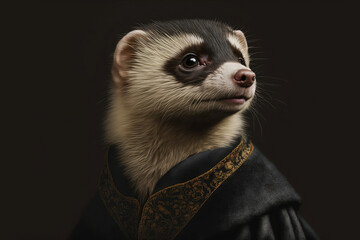 Portrait Ferret Wearing Graduation Gown