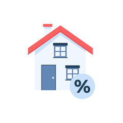Mortgage rate vector icon. Colored house, in flat style. Isolated on white background.