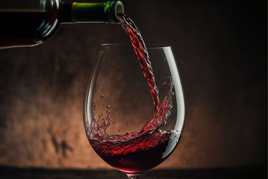 Red wine pouring into glass made with Generative AI