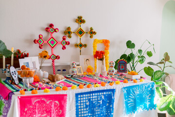 Mexican altar of deceased relatives closeup