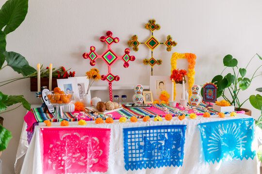 Mexican domestic altar of deceased relatives still life