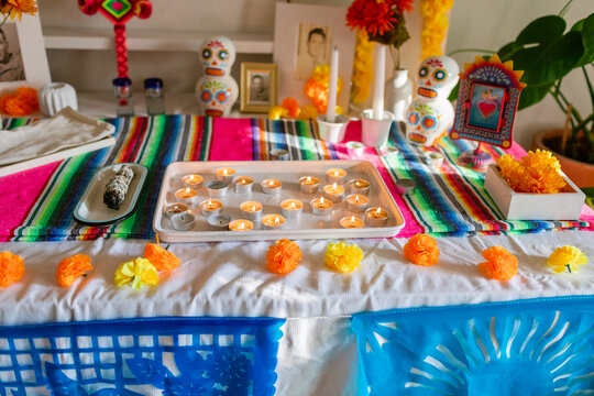 Mexican domestic altar of deceased relatives still life