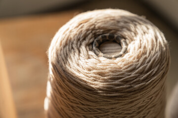 A warm thread in the winter sun.yarn wool.