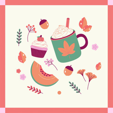 Autumn pastry and drinks flat seamless pattern