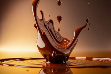 Fototapeta na wymiar A splash of chocolate in liquid chocolate, Liquid Chocolate dropping into liquid cacao chocolate, 3d chocolate splash 