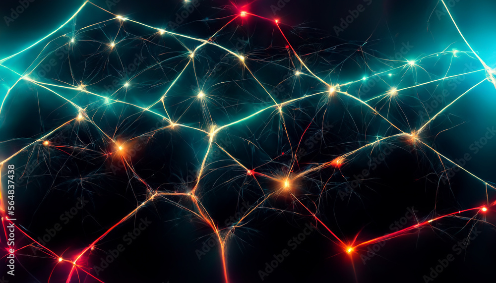Poster digital technology neurogrid background. network connection illustration generative ai content by mi