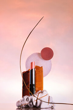 Peach Lipstick and blush cosmetics set
