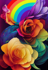 Fototapeta na wymiar rainbow flowers cristal fantasy dramatic detailed illustration Generative AI Content by Midjourney