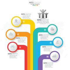 Infographic with 6 steps, options, parts, steps or processes.