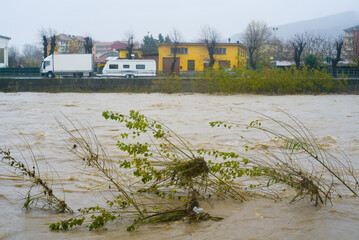 Climate crisis in Italy with river flooding during a storm