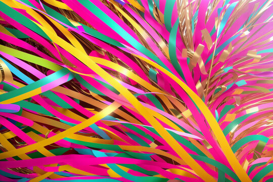 abstract wallpaper, brazilian carnival party, streamers, glitter, confetti, Generative AI