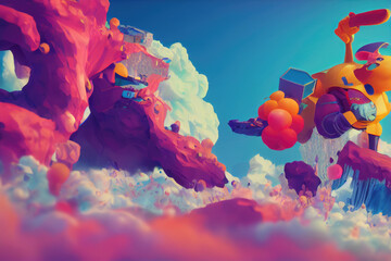 Bright Colorful Balloon Sky with Clouds Made with Generative AI