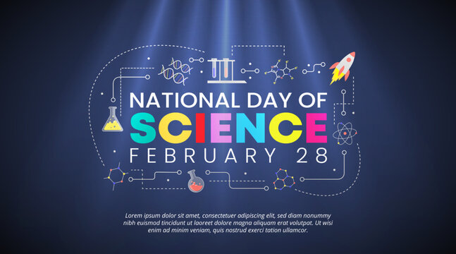 National Science day background with colorful science typography