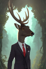 portrait of an elk dressed in a formal business suit, generative ai
