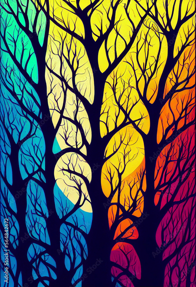 Poster intricate trees fantasy forest line art beautiful generative ai content by midjourney