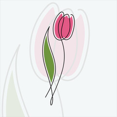 Tulip flower in continuous line art drawing style vector illustration.