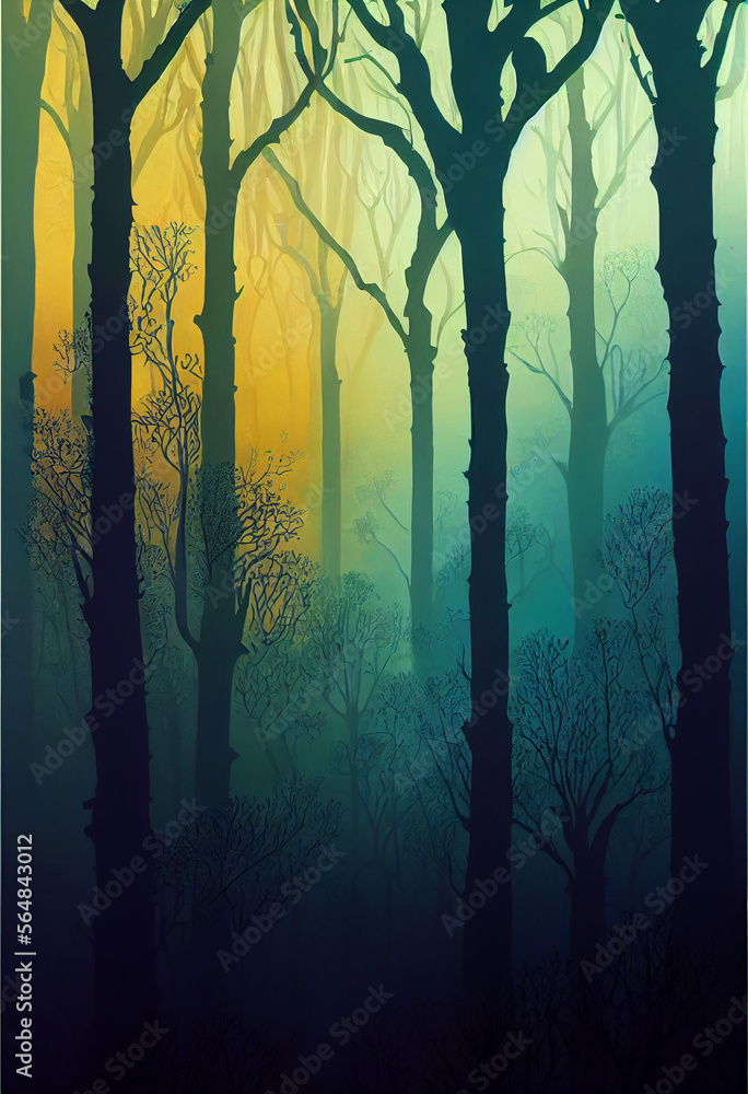 Poster intricate trees fantasy forest line art beautiful generative ai content by midjourney