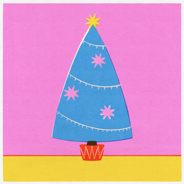 Retro Christmas tree. Minimal concept illustration