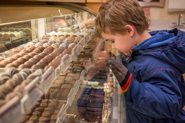 Kid staring through candy display case