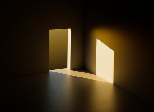 Metaphysics dark room with door