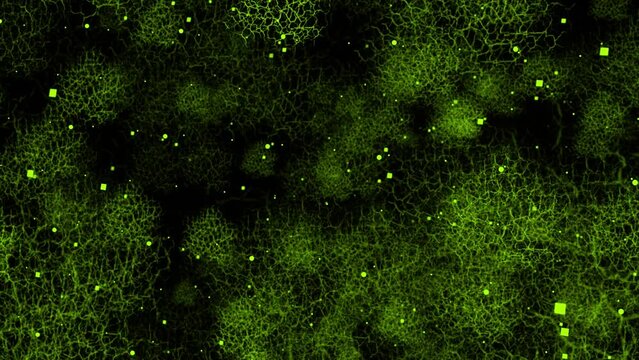 light green color 3d mesh of glowing neurons, Technology background