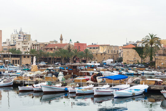 Fishing boats in Tyre harbor, Tyre, Lebanon