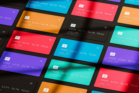 The pattern of flat lay credit cards