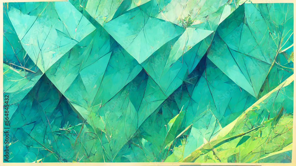 Poster abstract background consisting of triangles. gradient green color illustration generative ai content