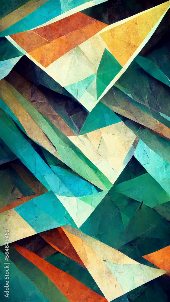 Poster abstract background consisting of triangles. gradient green color illustration generative ai content