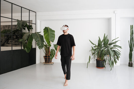 Man in metaverse with VR glasses