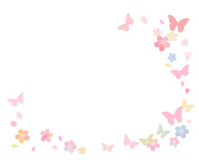 Obraz na płótnie Canvas 桜の花と蝶の背景フレーム