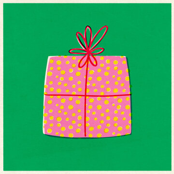 Retro gift with a bow. Minimal concept illustration
