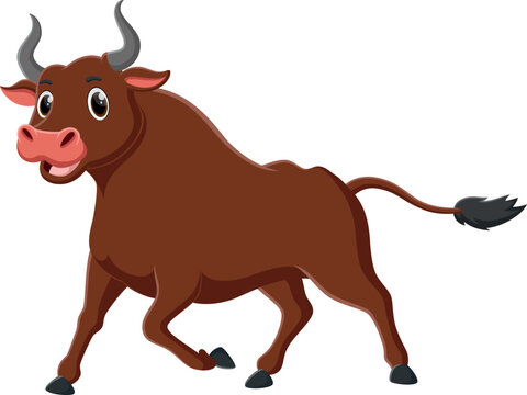 Cartoon Happy bull isolated on white background