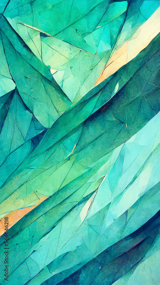 Poster abstract background consisting of triangles. gradient green color illustration generative ai content