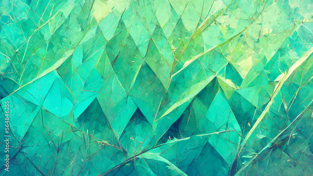 Poster abstract background consisting of triangles. gradient green color illustration generative ai content