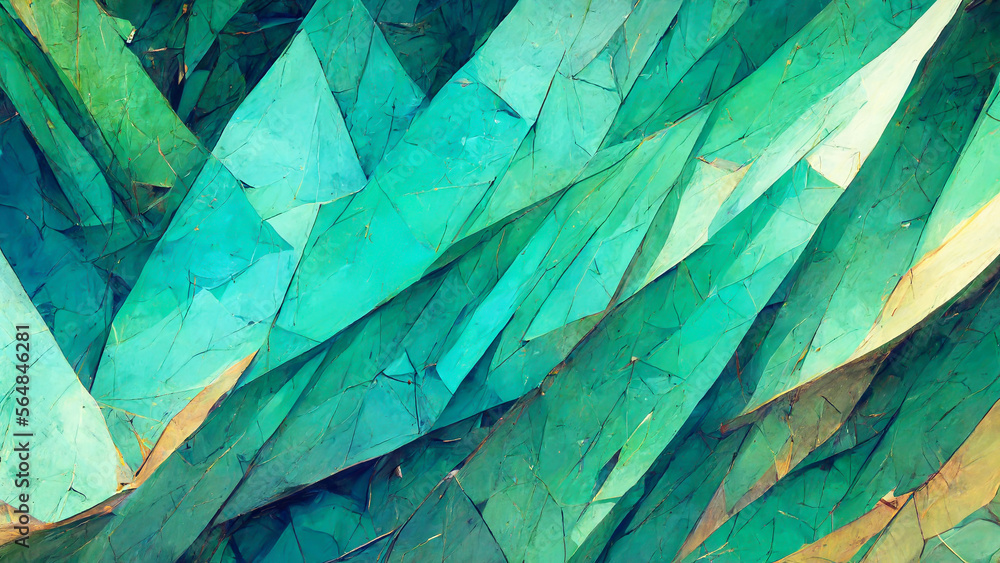 Poster abstract background consisting of triangles. gradient green color illustration generative ai content