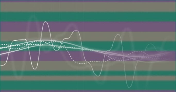 Animation of digital waves moving over striped background in seamless motion