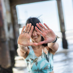 Cropped shot of an unrecognizable woman doing Triangle mudra