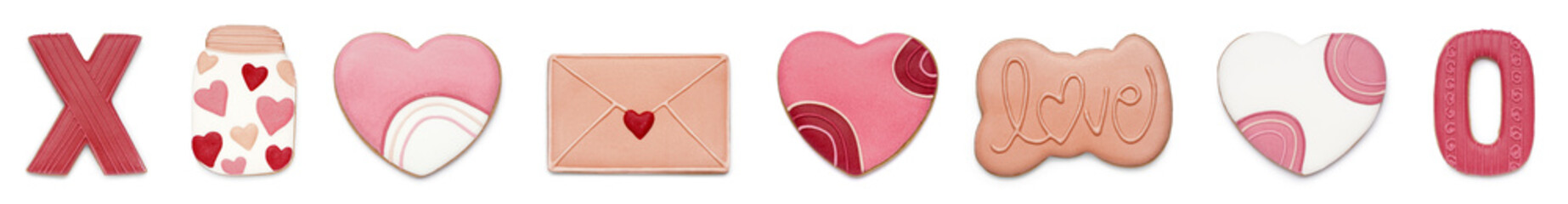 Set of cookies for Valentine's Day on white background