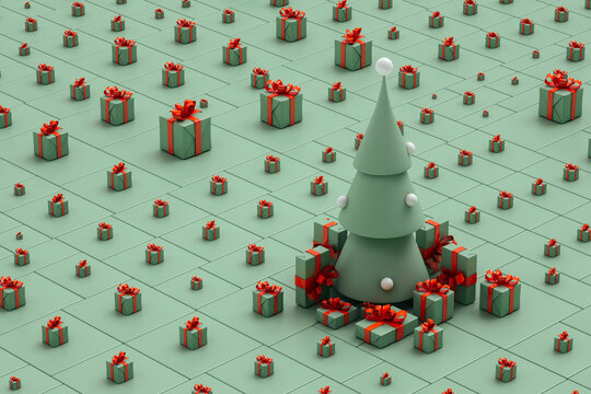 Background of some Christmas gift packages and Christmas tree