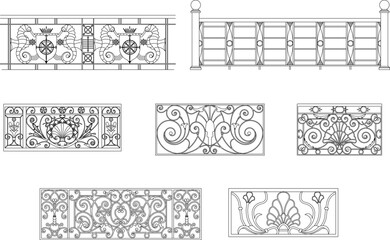 sketch vector illustration of an ancient and antique classic iron fence