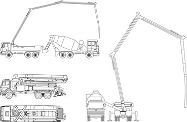 sketch vector illustration of concrete pump truck working method