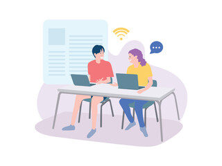 Student Learning Technology in illustration graphic vector