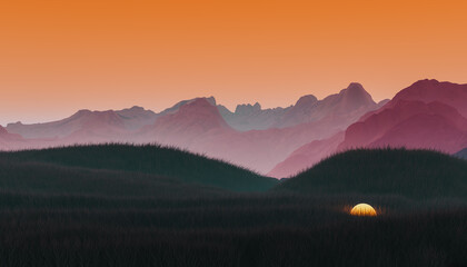 Dark landscape with light sphere