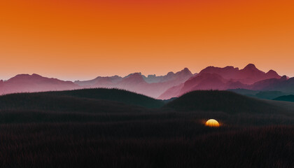 Dark landscape with light sphere