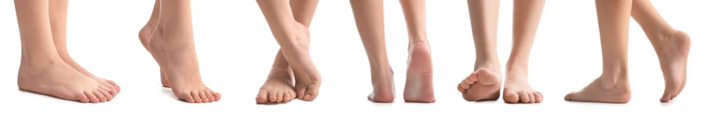 Fotobehang Collage of female bare feet on white background © Pixel-Shot