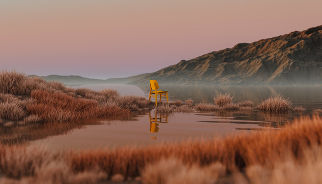 Yellow chair on a large scene