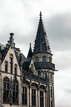 Closeup of the gothic architecture of Ghent