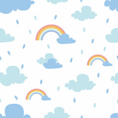 rainbow and clouds seamless pattern